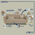 Adorn India Premium Luster 3-2 Sofa Set | Velvet Suede Fabric | 3-Year Warranty | Color Beige with Golden Legs & Striped Pattern Cushion