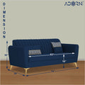 Adorn India Premium Luster 3 Seater | Velvet Suede Fabric | 3-Year Warranty | Color Blue with Golden Legs & Striped Pattern Cushion