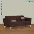 Adorn India Premium Luster 3 Seater | Velvet Suede Fabric | 3-Year Warranty | Color Brown with Golden Legs & Striped Pattern Cushion