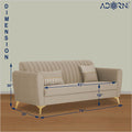 Adorn India Premium Luster 3 Seater | Velvet Suede Fabric | 3-Year Warranty | Color Beige with Golden Legs & Striped Pattern Cushion