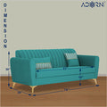 Adorn India Premium Luster 3 Seater | Velvet Suede Fabric | 3-Year Warranty | Color Aqua Blue with Golden Legs & Striped Pattern Cushion