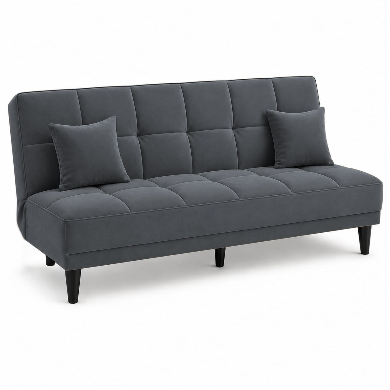 Adorn India Alyssum 3 Seater Sofa Cum Bed 4X6 Velvet 2 Cushions (Color Grey) and Suitable for All Indoor, with 3 Years Warranty