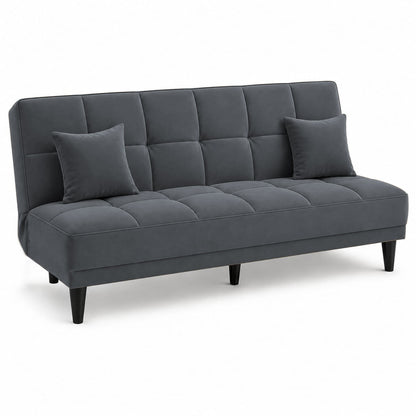Adorn India Alyssum 3 Seater Sofa Cum Bed 4X6 Velvet 2 Cushions (Color Grey) and Suitable for All Indoor, with 3 Years Warranty