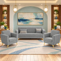 Premium Luster 3+1+1 Sofa Set | Velvet Suede Fabric | 3-Year Warranty | Color Grey with Golden Legs & Striped Pattern Cushion