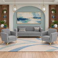 Premium Luster 3+1+1 Sofa Set | Velvet Suede Fabric | 3-Year Warranty | Color Grey with Golden Legs & Striped Pattern Cushion