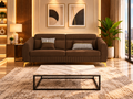 Premium Luster Plus 3 Seater Sofa | Velvet Suede Fabric | 3-Year Warranty | Color Brown with Golden Legs & Striped Pattern Cushion