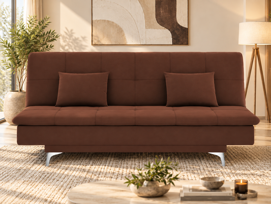 Premium 3 Seater Sofa Cum Bed New Aspen 4x6Velvet Suede with 2 Cushions (Color Brown) and