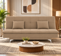Premium 3 Seater Sofa Cum Bed New Aspen 4x6Velvet Suede with 2 Cushions (Color Camel) and