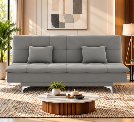 Premium 3 Seater Sofa Cum Bed New Aspen 4x6Velvet Suede with 2 Cushions (Color Grey) and
