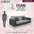 Adorn India Premium Harlem 3 Seater Sofa | Velvet Suede Upholstery | 3-Year Warranty | Dark Grey & Grey with Gold Legs & Cushion