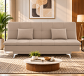 Premium 3 Seater Sofa Cum Bed New Aspen 4x6Velvet Suede with 2 Cushions (Color Light Beige) and