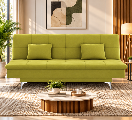 Premium 3 Seater Sofa Cum Bed New Aspen 4x6Velvet Suede with 2 Cushions (Color Light Green) and