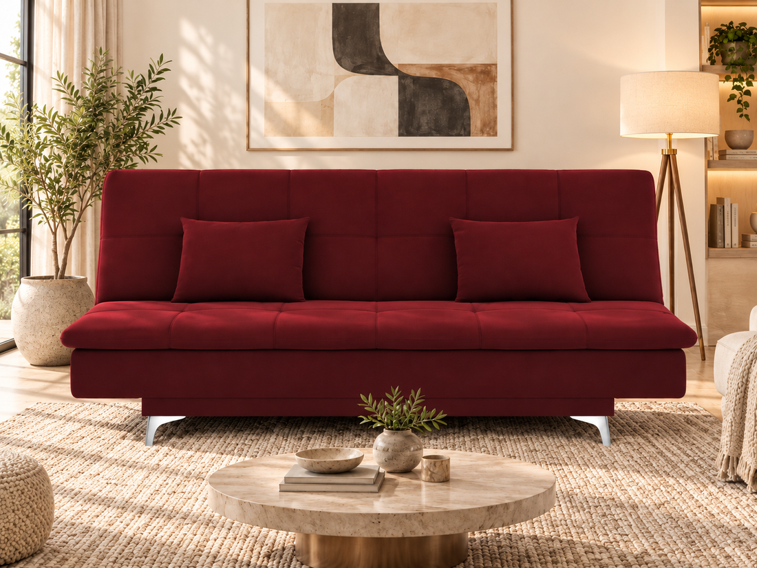 Premium 3 Seater Sofa Cum Bed New Aspen 4x6Velvet Suede with 2 Cushions (Color Maroon) and