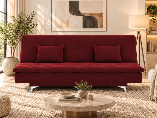 Premium 3 Seater Sofa Cum Bed New Aspen 4x6Velvet Suede with 2 Cushions (Color Maroon) and