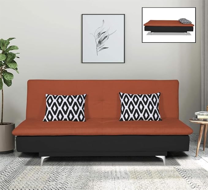 Adorn India Aspen Rhombus 3 Seater Sofa Cum Bed (Rust & Black) (3 Year Warranty)