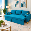 Adorn India Damian Plus 3-Seater Sofa Cum Bed | Velvet Suede Fabric |Aqua Blue