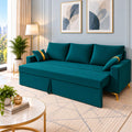Adorn India Damian Plus 3-Seater Sofa Cum Bed | Velvet Suede Fabric | Ocean Blue