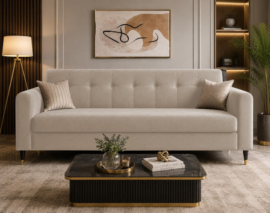 Adorn India Rio Elegant 3 Seater Sofa (Beige) (3 Year Warranty)