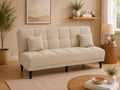 Adorn India Alyssum 3 Seater Sofa Cum Bed 4X6 Velvet 2 Cushions (Color Beige) and Suitable for All Indoor, with 3 Years Warranty