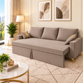 Adorn India Damian Plus 3-Seater Sofa Cum Bed | Velvet Suede Fabric | Beige
