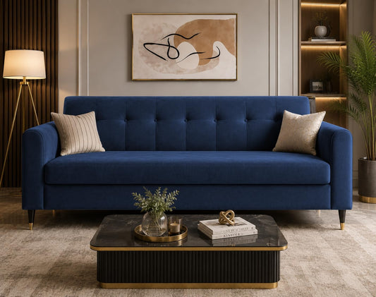 Adorn India Rio Elegant 3 Seater Sofa (Blue) (3 Year Warranty)
