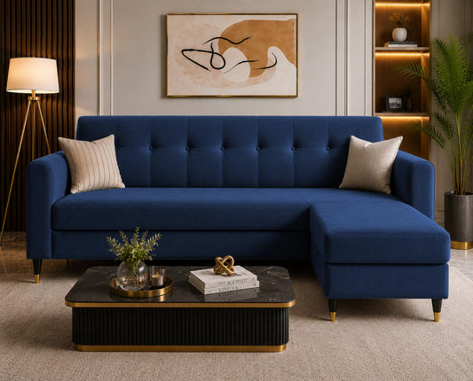 Adorn India Rio Elegant L Shape 4 Seater Sofa Set (Blue) (3 Year Warranty)