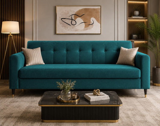 Adorn India Rio Elegant 3 Seater Sofa (Aqua Blue) (3 Year Warranty)