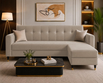 Rio Elegant L Shape 4 Seater Sofa Set (Beige)