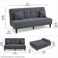 Adorn India Alyssum 3 Seater Sofa Cum Bed 4X6 Velvet 2 Cushions (Color Grey) and Suitable for All Indoor, with 3 Years Warranty