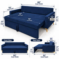 Adorn India Damian Plus 3-Seater Sofa Cum Bed | Velvet Suede Fabric |Blue