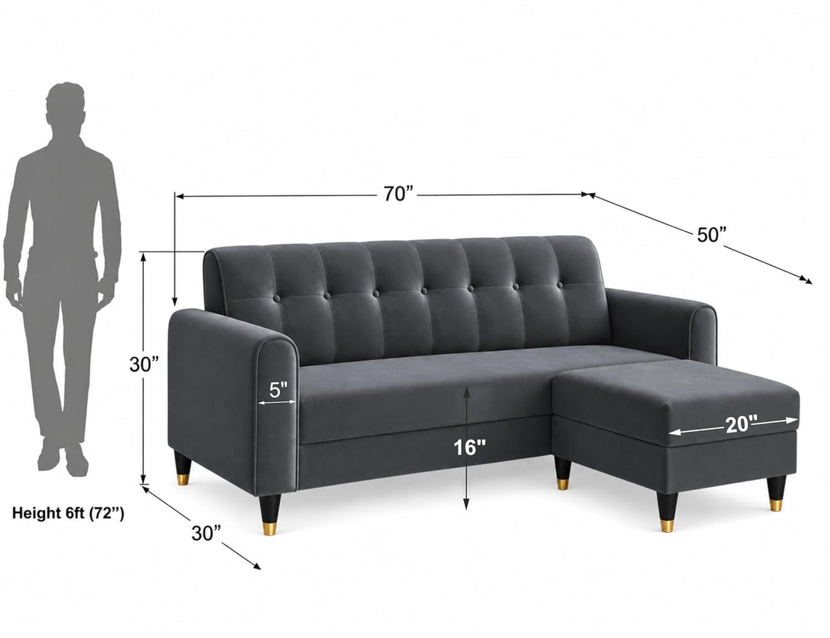 Rio Elegant L Shape 4 Seater Sofa Set (Grey)
