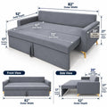 Adorn India Damian Plus 3-Seater Sofa Cum Bed | Velvet Suede Fabric | Grey