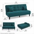 Adorn India Alyssum 3 Seater Sofa Cum Bed 4X6 Velvet 2 Cushions (Color Aqua Blue) and Suitable for All Indoor, with 3 Years Warranty