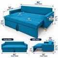 Adorn India Damian Plus 3-Seater Sofa Cum Bed | Velvet Suede Fabric |Aqua Blue