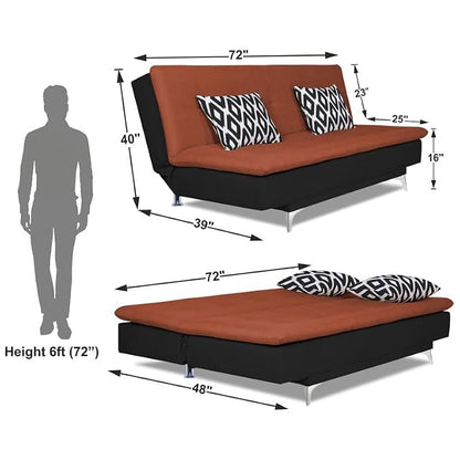 Adorn India Aspen Rhombus 3 Seater Sofa Cum Bed (Rust & Black) (3 Year Warranty)