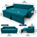 Adorn India Damian Plus 3-Seater Sofa Cum Bed | Velvet Suede Fabric | Ocean Blue