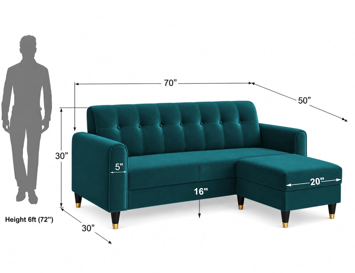 Rio Elegant L Shape 4 Seater Sofa Set (Aqua Blue)