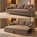 Adorn India Damian Plus 3-Seater Sofa Cum Bed | Velvet Suede Fabric | Beige