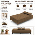 Adorn India Alyssum 3 Seater Sofa Cum Bed 4X6 Velvet 2 Cushions (Color Camel) and Suitable for All Indoor, with 3 Years Warranty