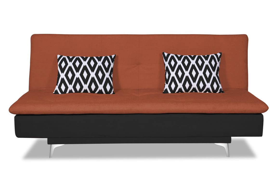 Adorn India Aspen Rhombus 3 Seater Sofa Cum Bed (Rust & Black) (3 Year Warranty)