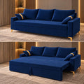 Adorn India Damian Plus 3-Seater Sofa Cum Bed | Velvet Suede Fabric |Blue