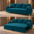 Adorn India Damian Plus 3-Seater Sofa Cum Bed | Velvet Suede Fabric | Ocean Blue