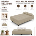 Adorn India Alyssum 3 Seater Sofa Cum Bed 4X6 Velvet 2 Cushions (Color Beige) and Suitable for All Indoor, with 3 Years Warranty