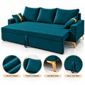 Adorn India Damian Plus 3-Seater Sofa Cum Bed | Velvet Suede Fabric | Ocean Blue