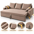 Adorn India Damian Plus 3-Seater Sofa Cum Bed | Velvet Suede Fabric | Beige