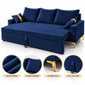 Adorn India Damian Plus 3-Seater Sofa Cum Bed | Velvet Suede Fabric |Blue