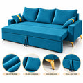 Adorn India Damian Plus 3-Seater Sofa Cum Bed | Velvet Suede Fabric |Aqua Blue