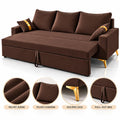 Adorn India Damian Plus 3-Seater Sofa Cum Bed | Velvet Suede Fabric | Brown