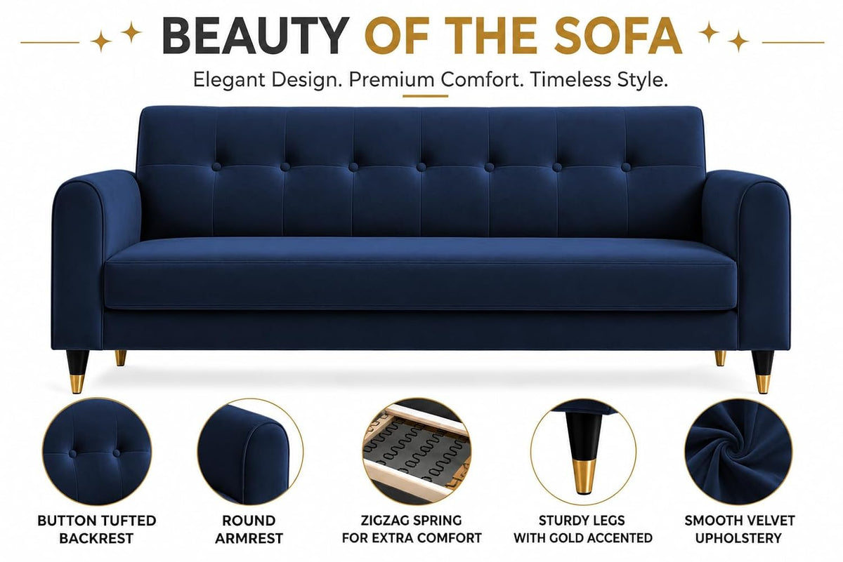 Rio Elegant L Shape 4 Seater Sofa Set (Blue)