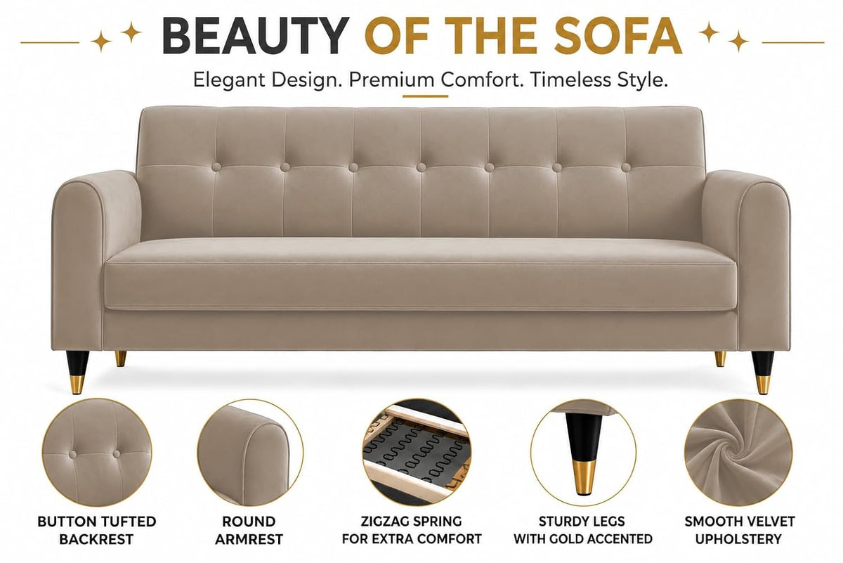 Rio Elegant L Shape 4 Seater Sofa Set (Beige)